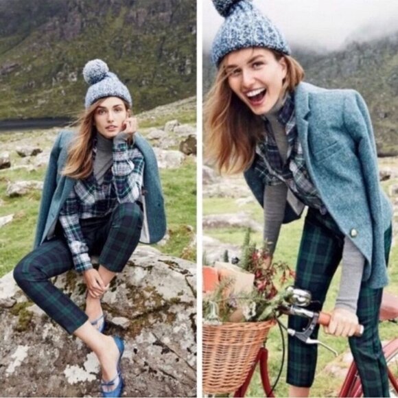 J.Crew Campbell Blue Herringbone Tweed Moon Wool Blazer Gold Button Size 0p - Picture 5 of 12